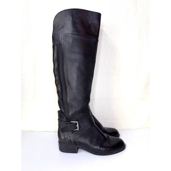 NINE WEST Payson Knee High Boots Womens 7.5 Leather Riding Equestrian Biker Moto - Picture 2 of 16